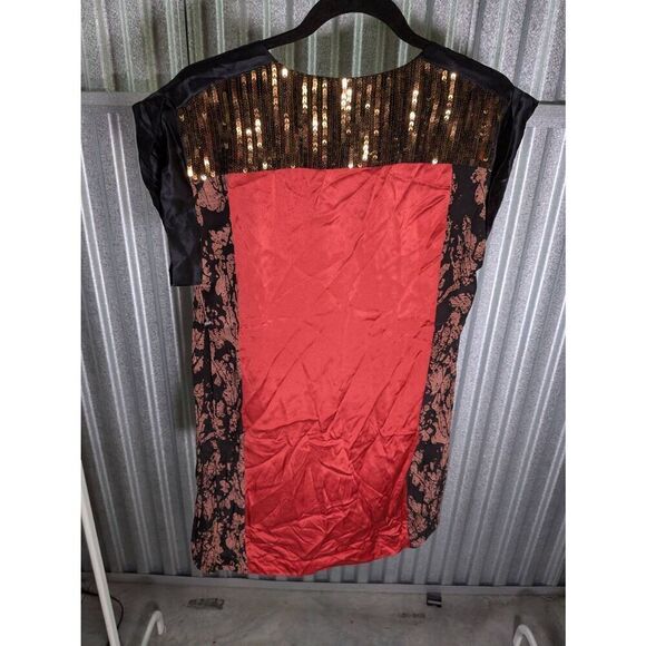 French Connection Silk Tunic Black and Red Dress Women's 4 - Picture 2 of 5